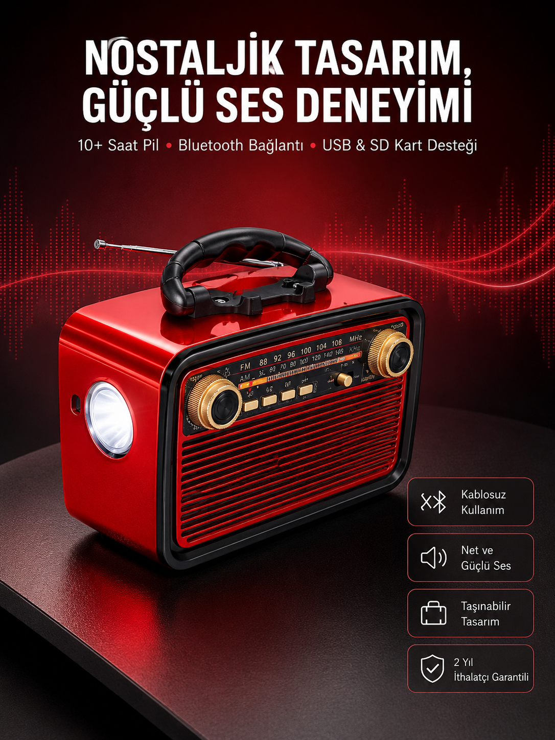 Nostaljik Görünümlü Ahşap Radyo TF SD USB Girişli Led Fener Işıklı - Lisinya