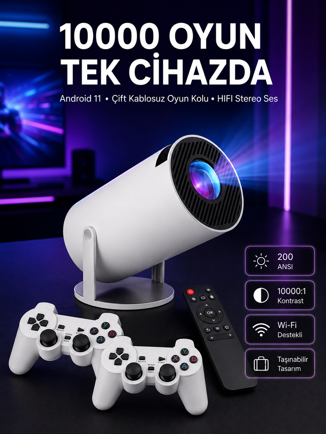4K Wireless Çift Kollu Kumandalı Oyun Projeksiyonu Retro Video Oyunu Yeni Nesil - Lisinya 4K Wireless Çift Kollu Kumandalı Oyun Projeksiyonu Retro Video Oyunu Yeni Nesil - Lisinya