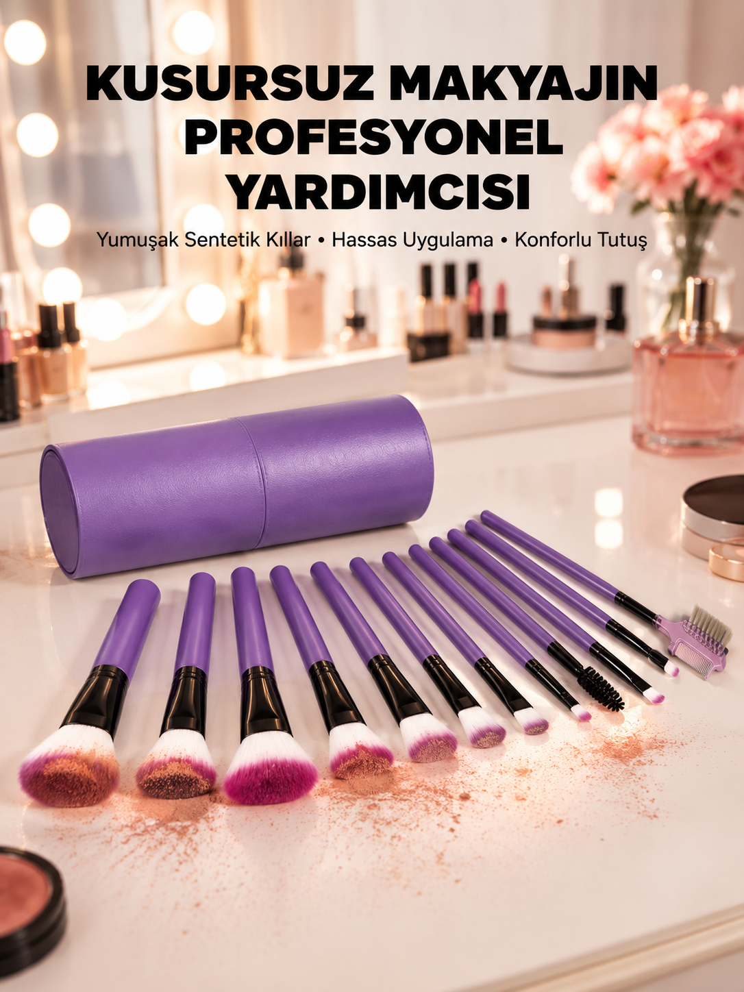 Ergonomik Saplı Fiber Kıllı 12'li Makyaj Fırça Takımı Göz ve Ten Makyajı İçin Uygun - Lisinya Ergonomik Saplı Fiber Kıllı 12'li Makyaj Fırça Takımı Göz ve Ten Makyajı İçin Uygun - Lisinya