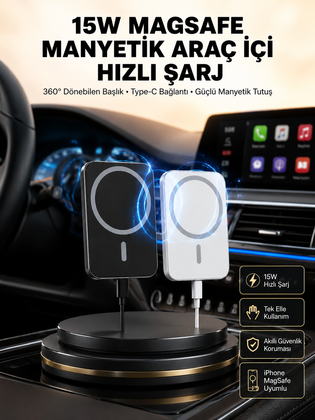 15W Kablosuz Şarj Destekli MagSafe Araç Tutucu Havalandırma Klipsli - Lisinya 15W Kablosuz Şarj Destekli MagSafe Araç Tutucu Havalandırma Klipsli - Lisinya
