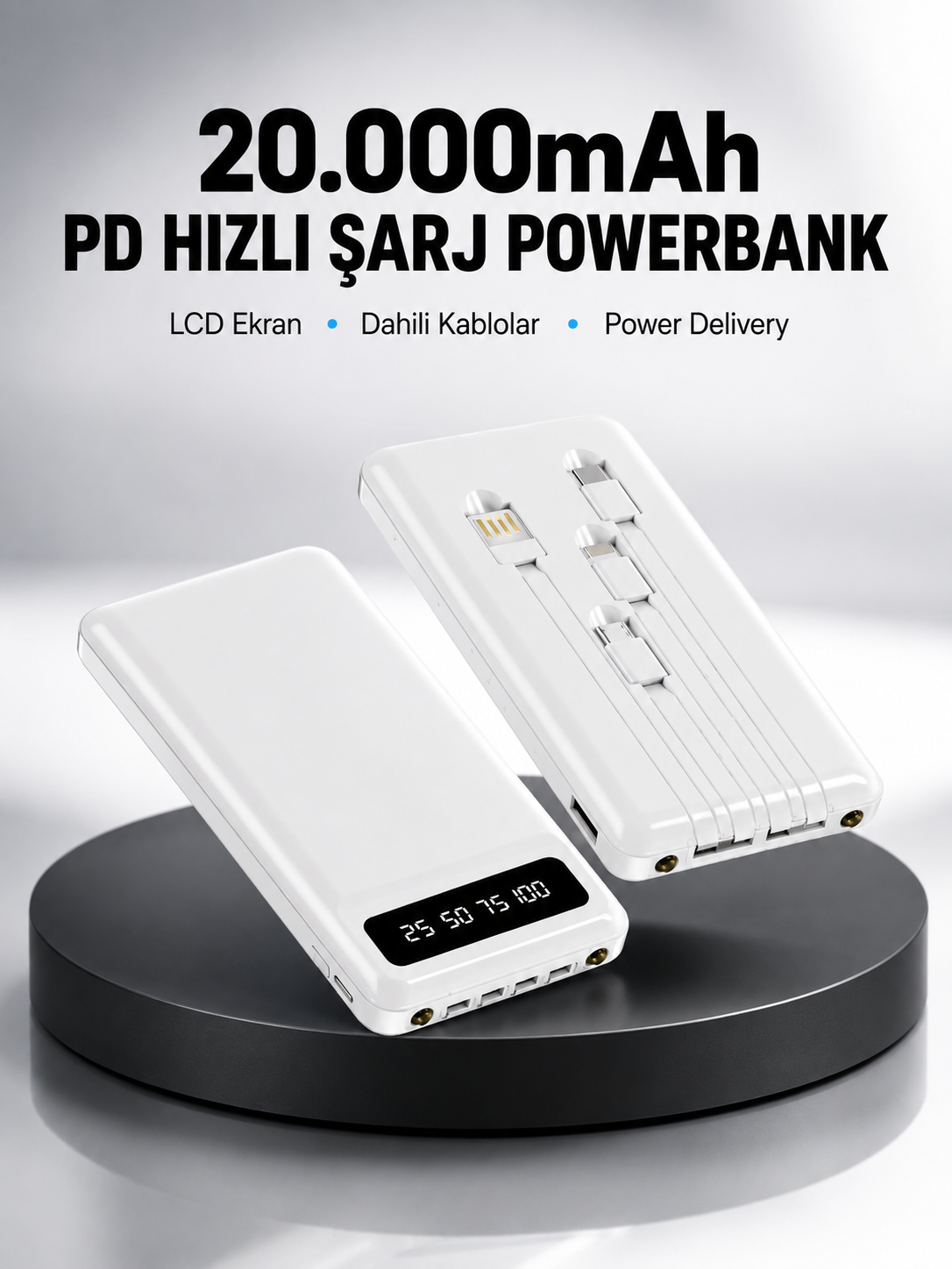LED Işıklı 20.000mAh Powerbank LCD Gösterge Dahili Çoklu Kablo Yeni Nesil - Lisinya LED Işıklı 20.000mAh Powerbank LCD Gösterge Dahili Çoklu Kablo Yeni Nesil - Lisinya