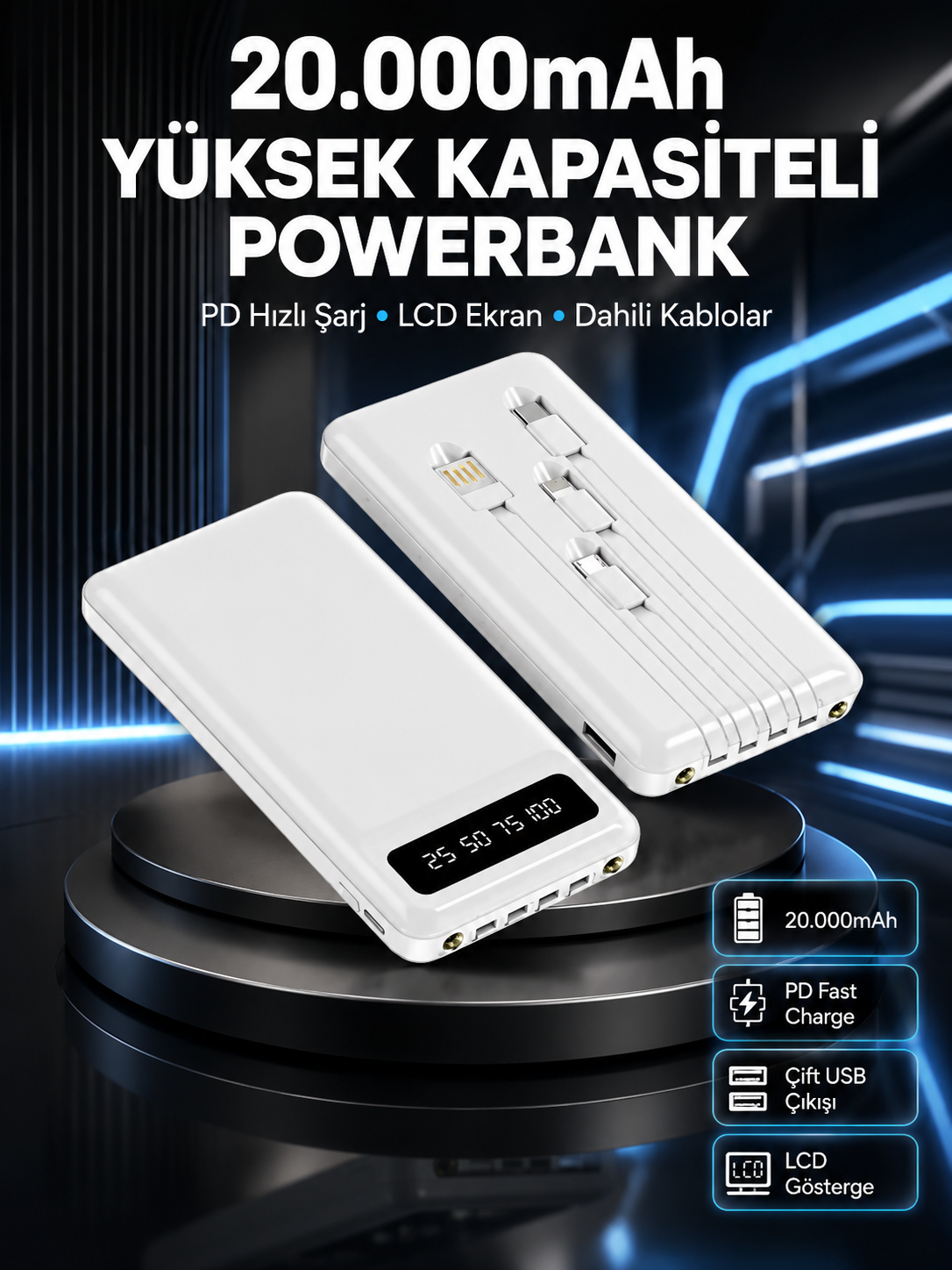 Akıllı LCD Ekranlı 20.000mAh Powerbank PD + USB + Type-C Yeni Nesil - Lisinya Akıllı LCD Ekranlı 20.000mAh Powerbank PD + USB + Type-C Yeni Nesil - Lisinya