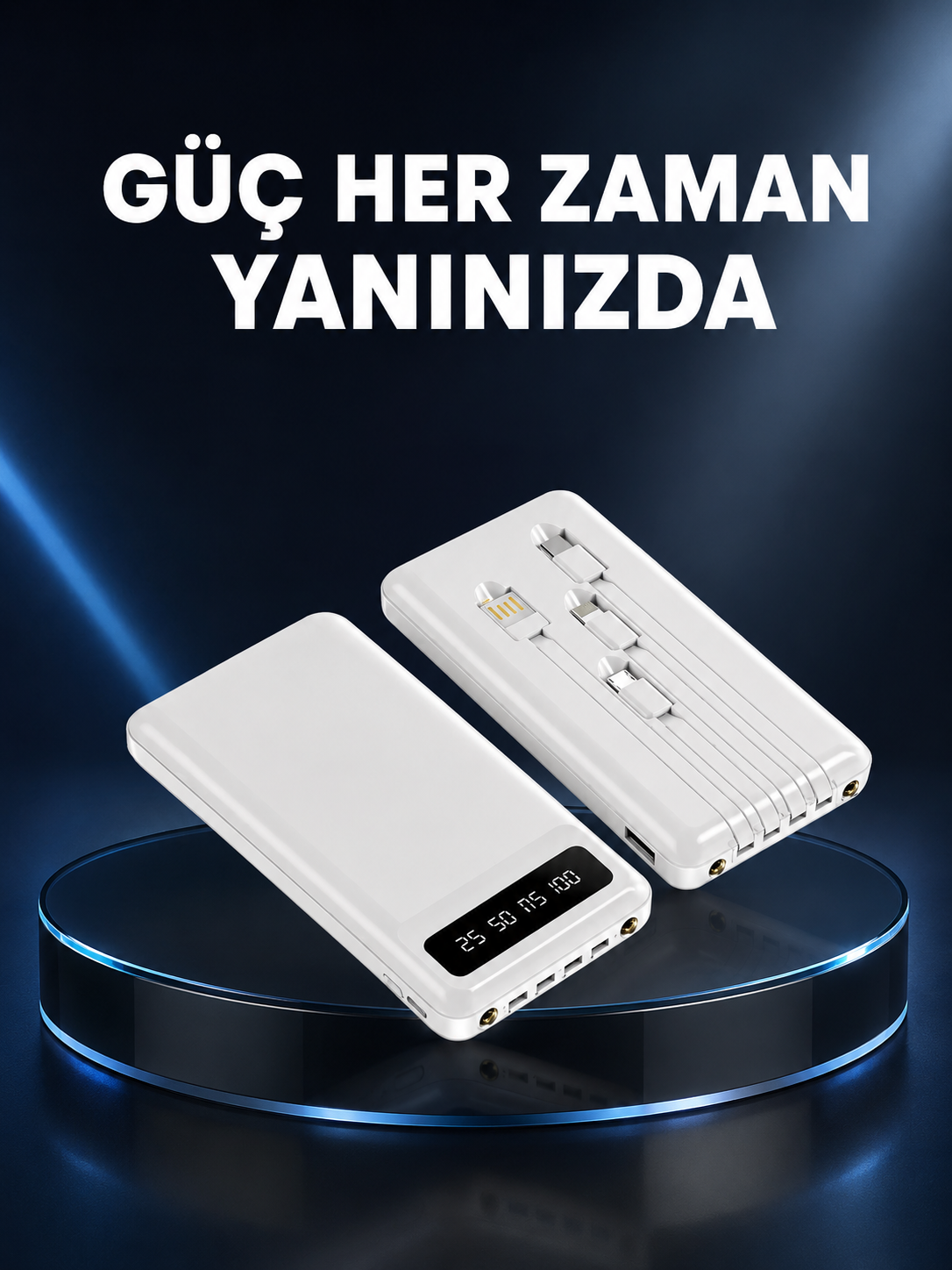 Kamp ve Seyahat İçin 20.000mAh LED Işıklı Hızlı Şarj Powerbank Yeni Nesil - Lisinya