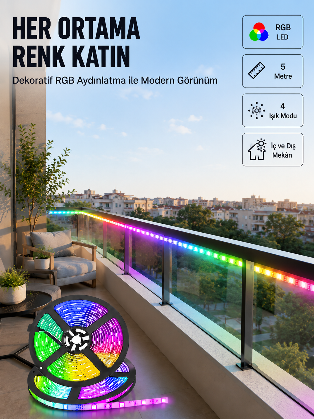 5 Metre Kumandalı RGB Şerit LED Aydınlatma - Lisinya