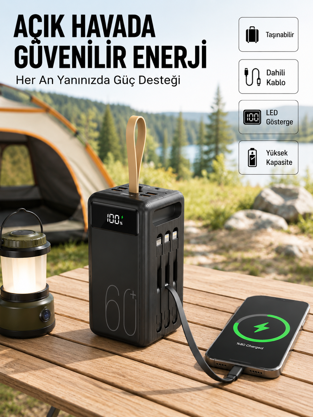 LED Ekranlı Çok Fonksiyonlu Taşınabilir Şarj Ünitesi Powerbank Yeni Nesil - Lisinya