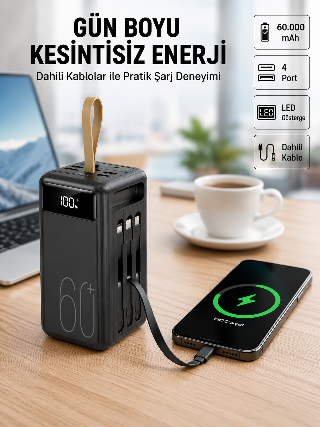 Seyahat ve Kamp İçin Portatif Güç Kaynağı Powerbank Yeni Nesil - Lisinya