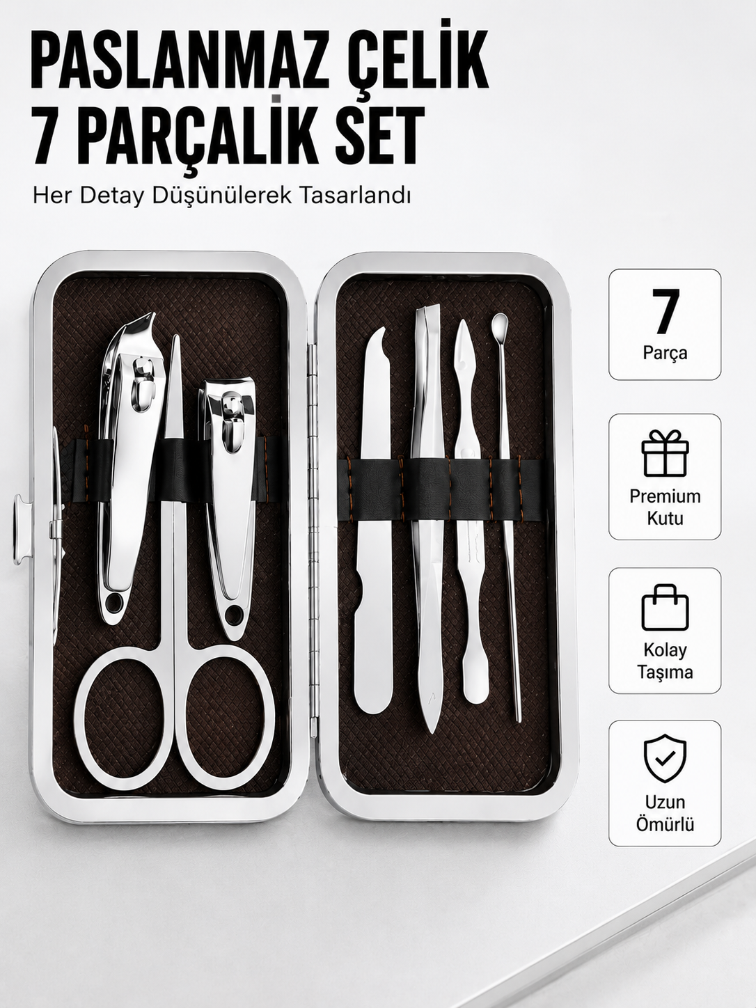 Paslanmaz Çelik Kişisel Bakım Seti – 7 Parça - Lisinya