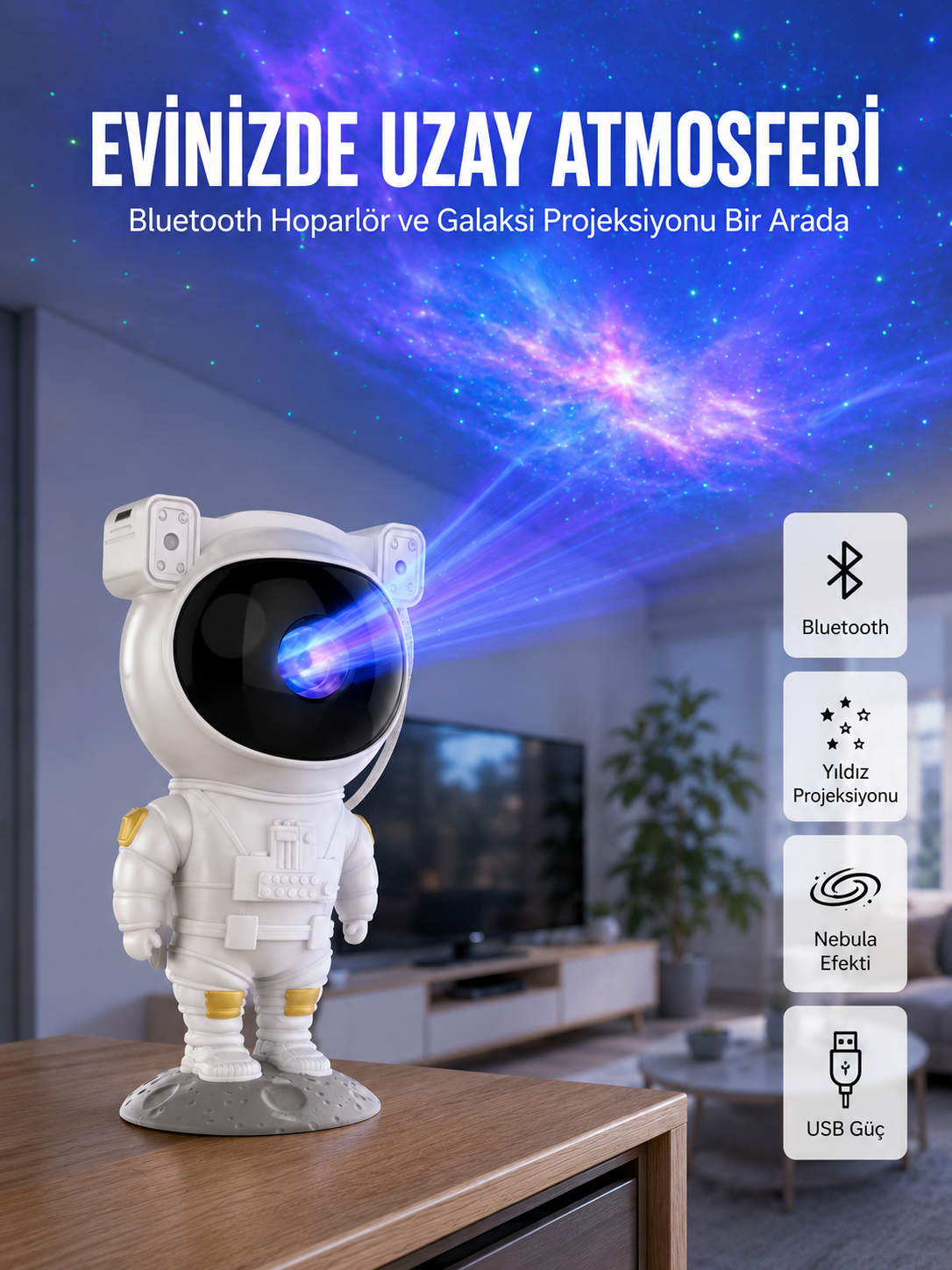 Yıldız ve Ay Efektli Uzaktan Kumandalı Projeksiyon Lamba - Lisinya
