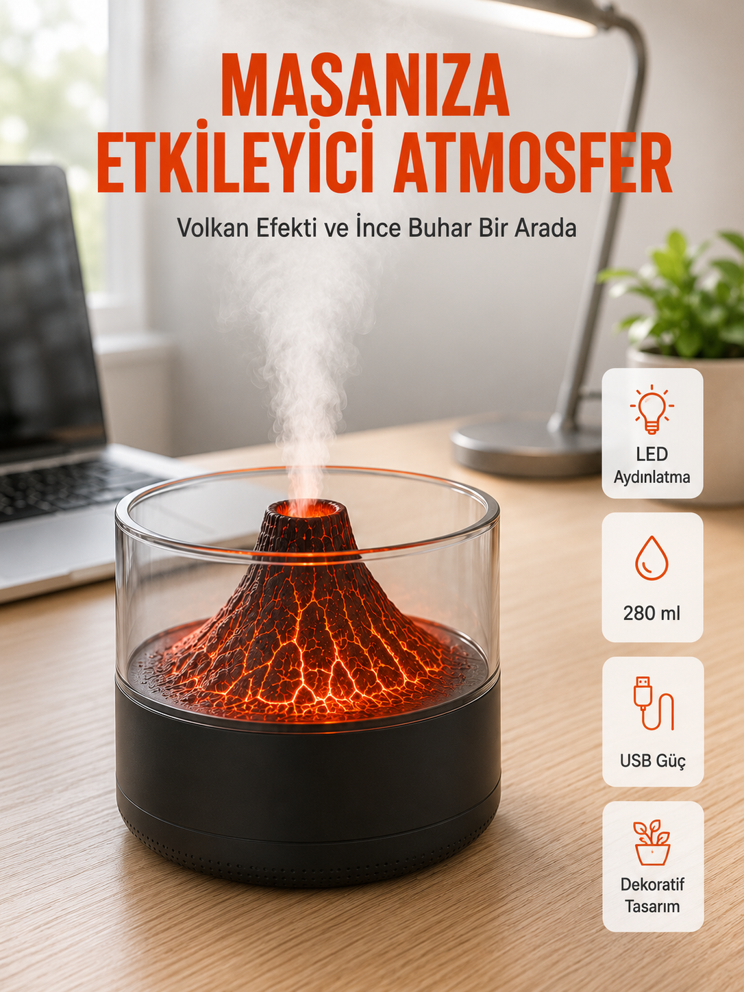 Şık Tasarımlı Aromaterapi ve Nemlendirici Cihaz - Lisinya