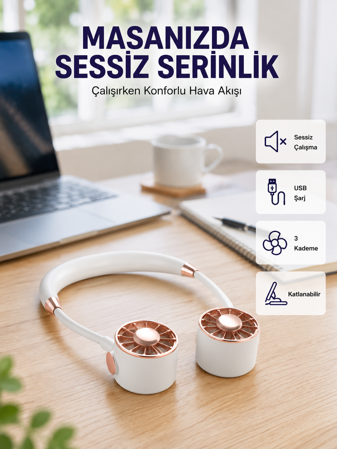 Katlanabilir Asılabilir Mini Fan USB Şarjlı 3 Kademeli Sessiz - Lisinya Katlanabilir Asılabilir Mini Fan USB Şarjlı 3 Kademeli Sessiz - Lisinya