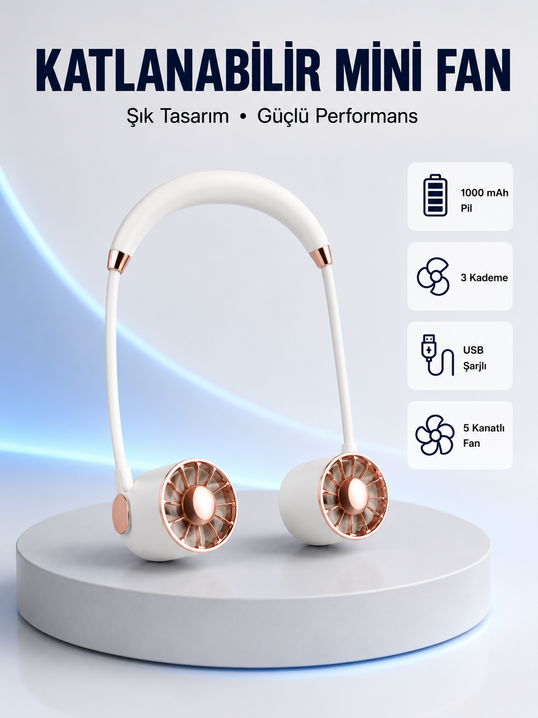 5 Kanatlı Sessiz Mini Fan 3 Vitesli Katlanabilir Asılabilir - Lisinya