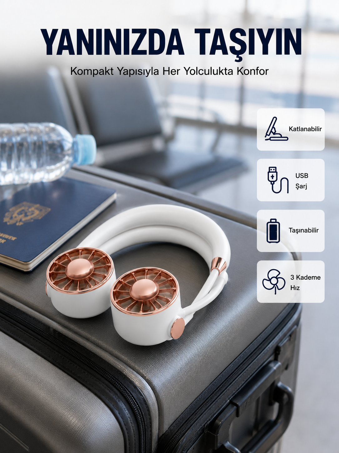USB Şarjlı Katlanabilir Mini Boyun Fanı 1–3 Saat Kullanım - Lisinya