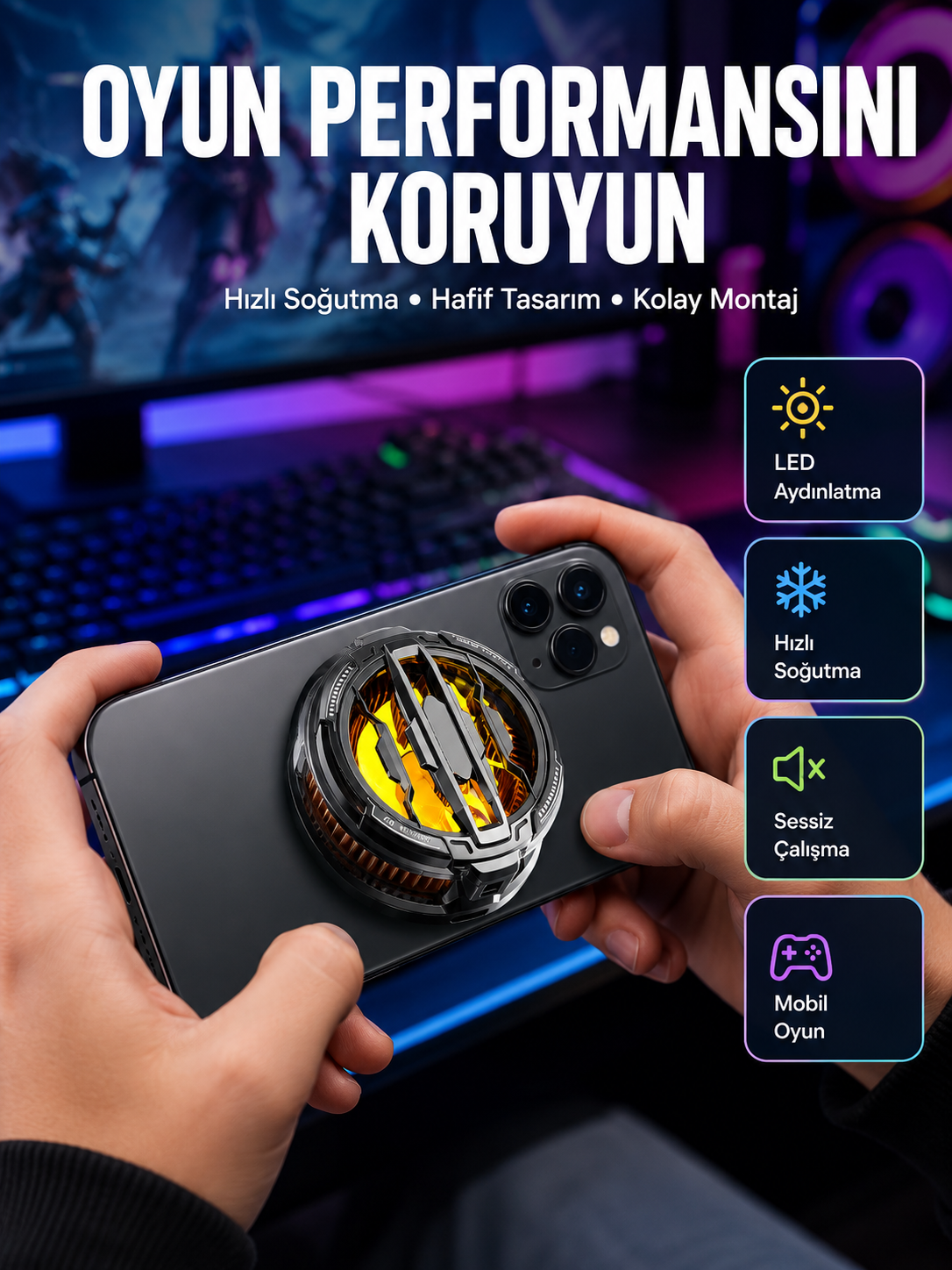 RGB Işıklı Sessiz Fanlı Telefon Soğutucu - Lisinya RGB Işıklı Sessiz Fanlı Telefon Soğutucu - Lisinya
