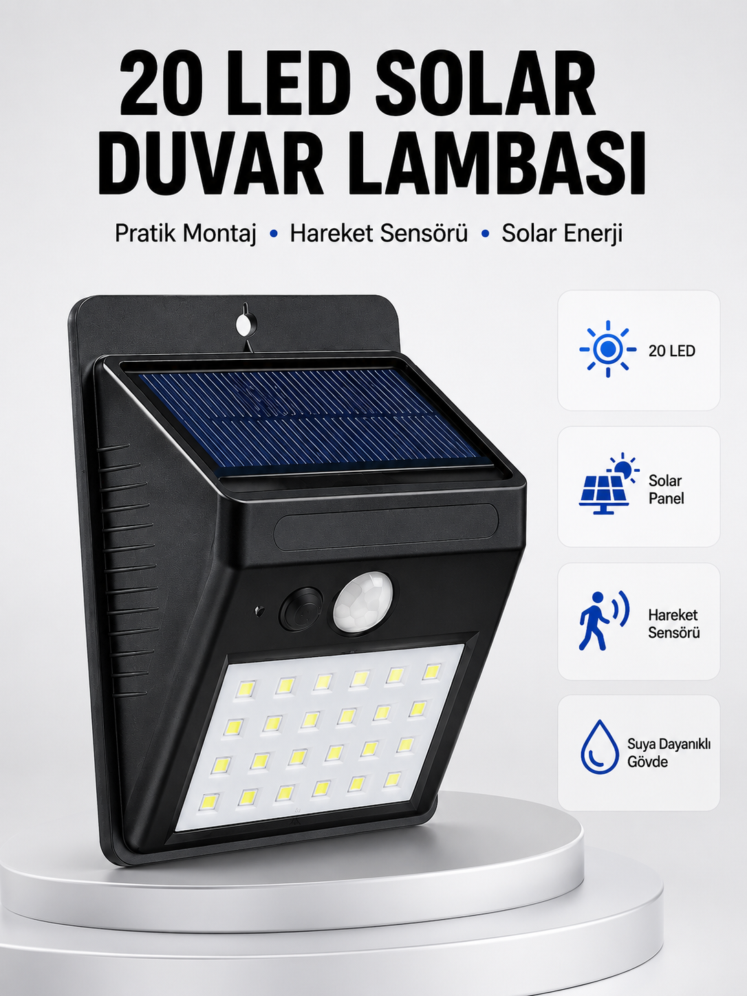Su Geçirmez IP65 20 LED Solar Sensörlü Bahçe ve Veranda Aydınlatma Yeni Nesil - Lisinya