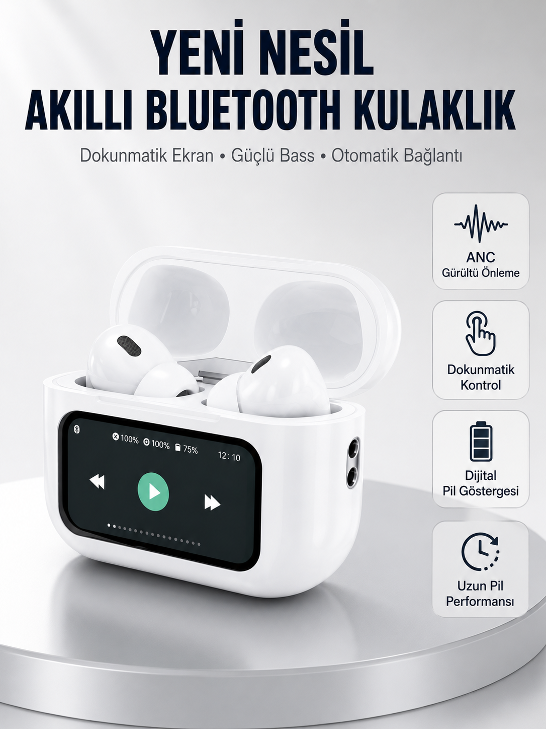 Dokunmatik Ekranlı Bluetooth Kulaklık ANC Gürültü Önleme Suya Dayanıklı Yeni Nesil - Lisinya Dokunmatik Ekranlı Bluetooth Kulaklık ANC Gürültü Önleme Suya Dayanıklı Yeni Nesil - Lisinya