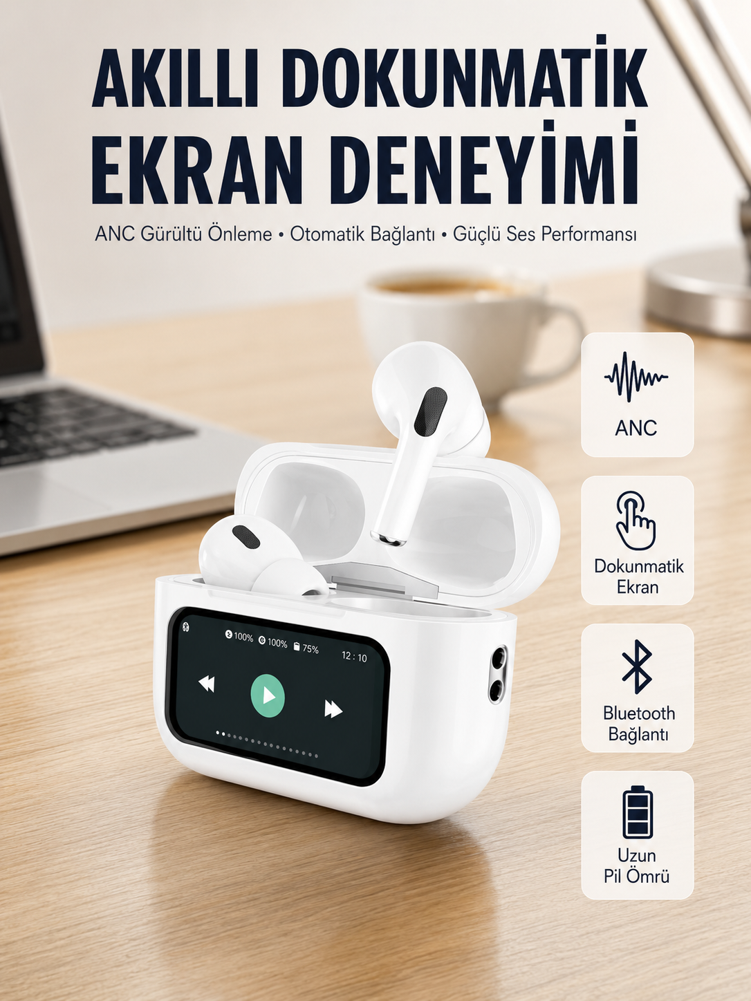 Tüm Telefonlarla Uyumlu ANC Özellikli Dokunmatik Bluetooth Kulaklık Yeni Nesil - Lisinya Tüm Telefonlarla Uyumlu ANC Özellikli Dokunmatik Bluetooth Kulaklık Yeni Nesil - Lisinya
