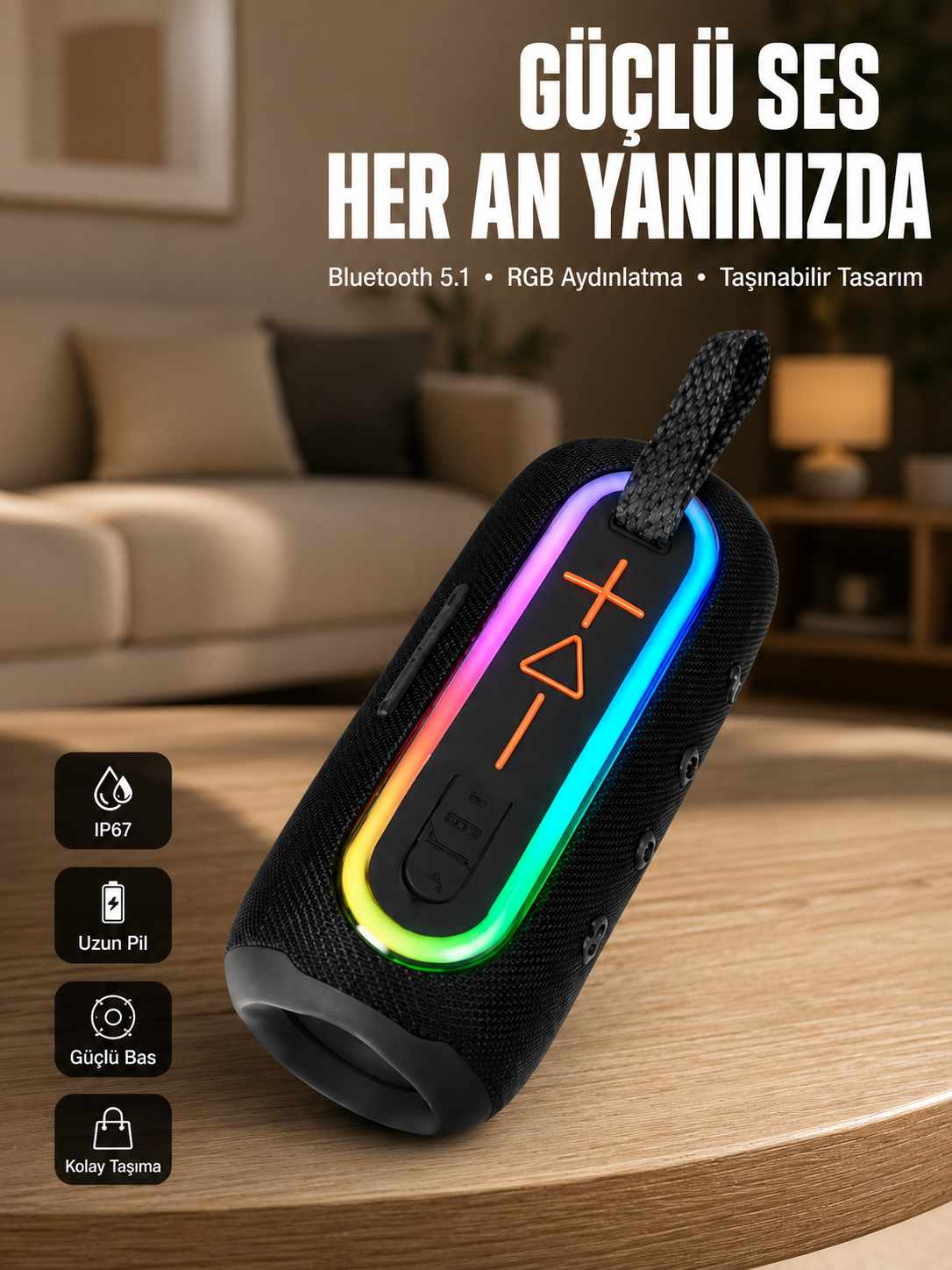 Uzun Pil Ömürlü Bluetooth 5.1 Hoparlör Yeni Nesil - Lisinya