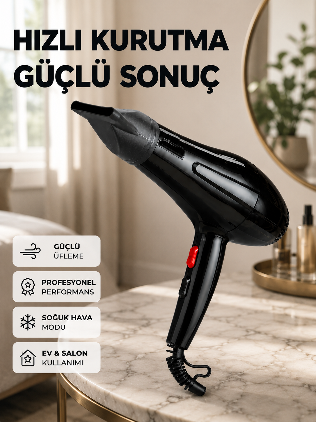 Tüm Saç Tipleri İçin 2200W Güçlü Fön Makinesi - Lisinya Tüm Saç Tipleri İçin 2200W Güçlü Fön Makinesi - Lisinya