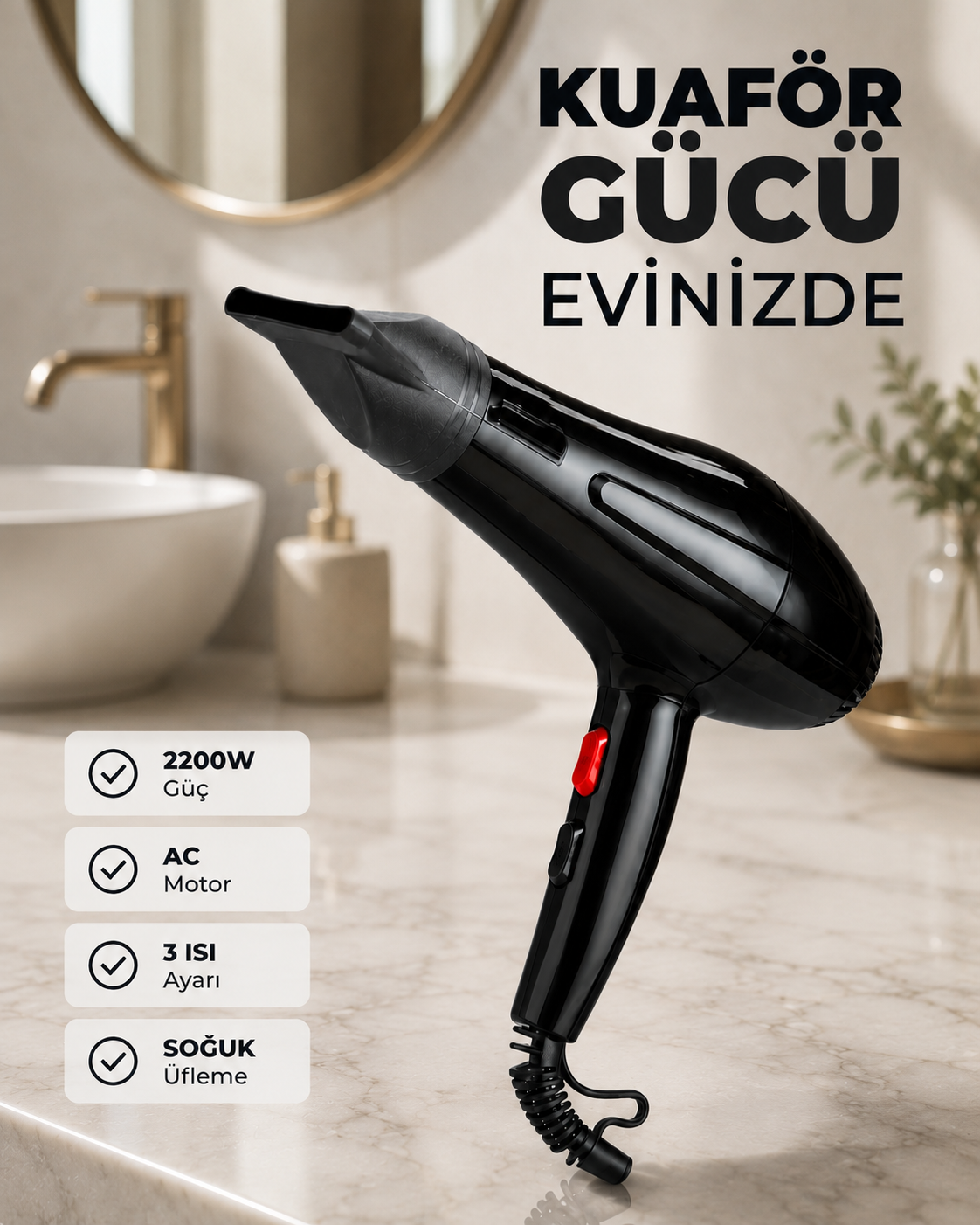 2200W Güçlü Motorlu Ergonomik Fön Makinesi - Lisinya 2200W Güçlü Motorlu Ergonomik Fön Makinesi - Lisinya