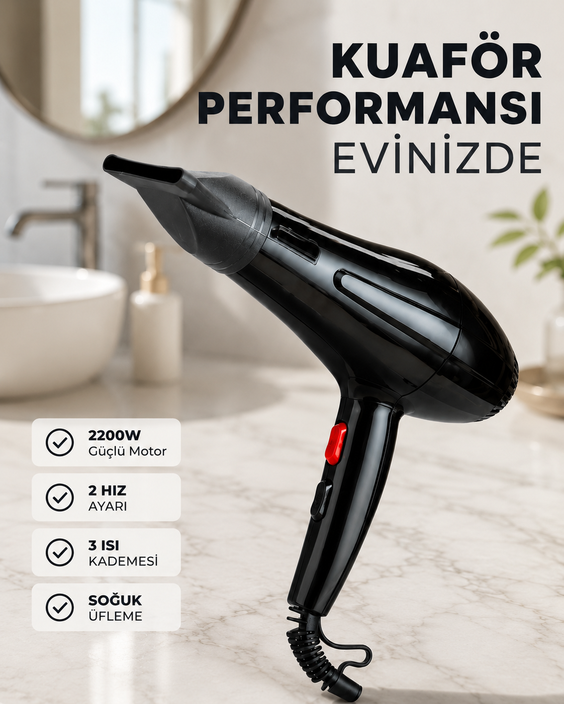 2200W Saç Kurutma Makinesi Soğuk ve Sıcak Üfleme Fonksiyonlu - Lisinya 2200W Saç Kurutma Makinesi Soğuk ve Sıcak Üfleme Fonksiyonlu - Lisinya