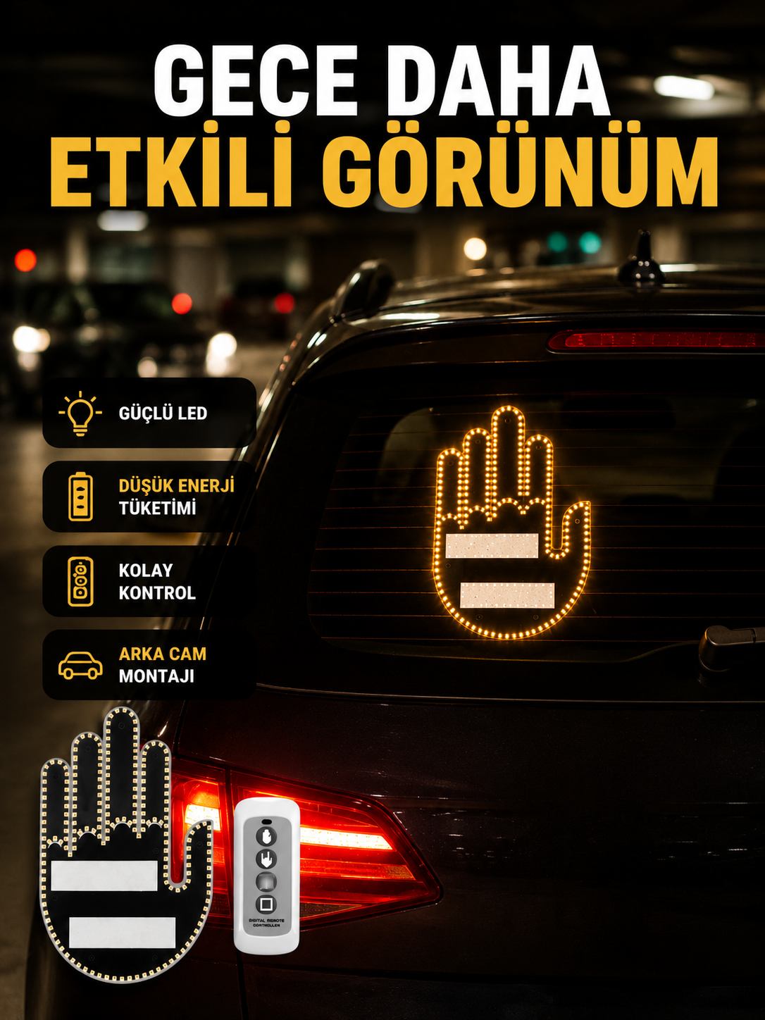 A Kalite Uzaktan Kumandalı LED Park Uyarı Işığı El Figürlü Model - Lisinya