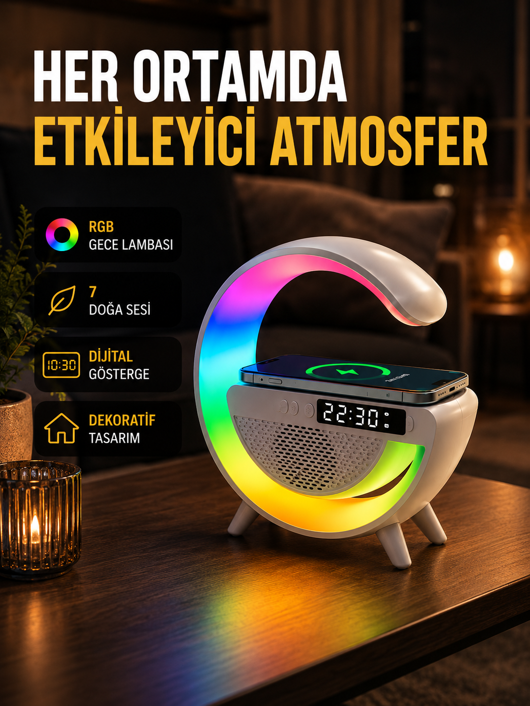 2025 Yeni Seri 15W Kablosuz Şarjlı LED Atmosfer Lambası - Lisinya