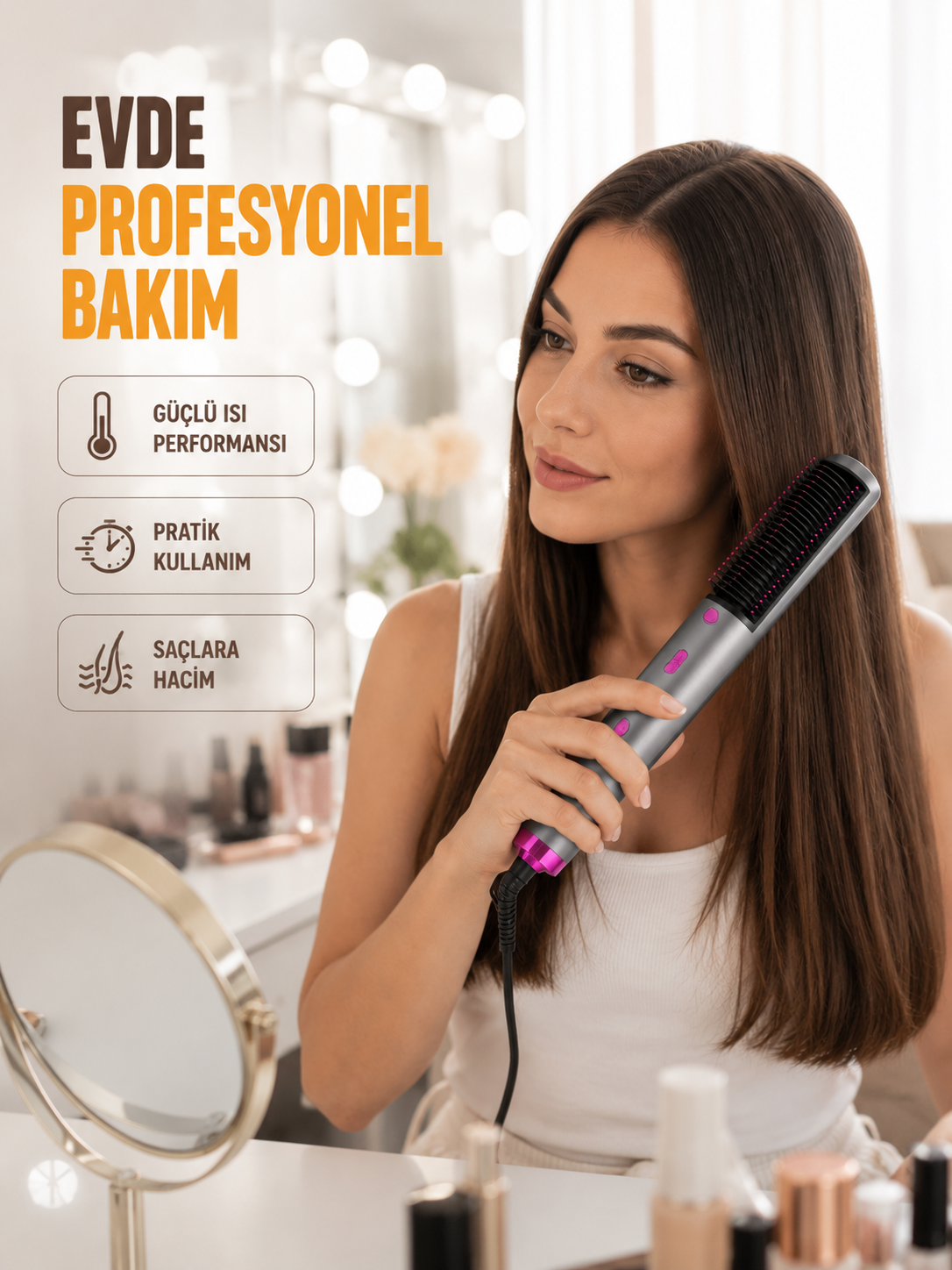 Ergonomik Tasarımlı Hafif ve Taşınabilir Sıcak Hava Fırçası - Lisinya