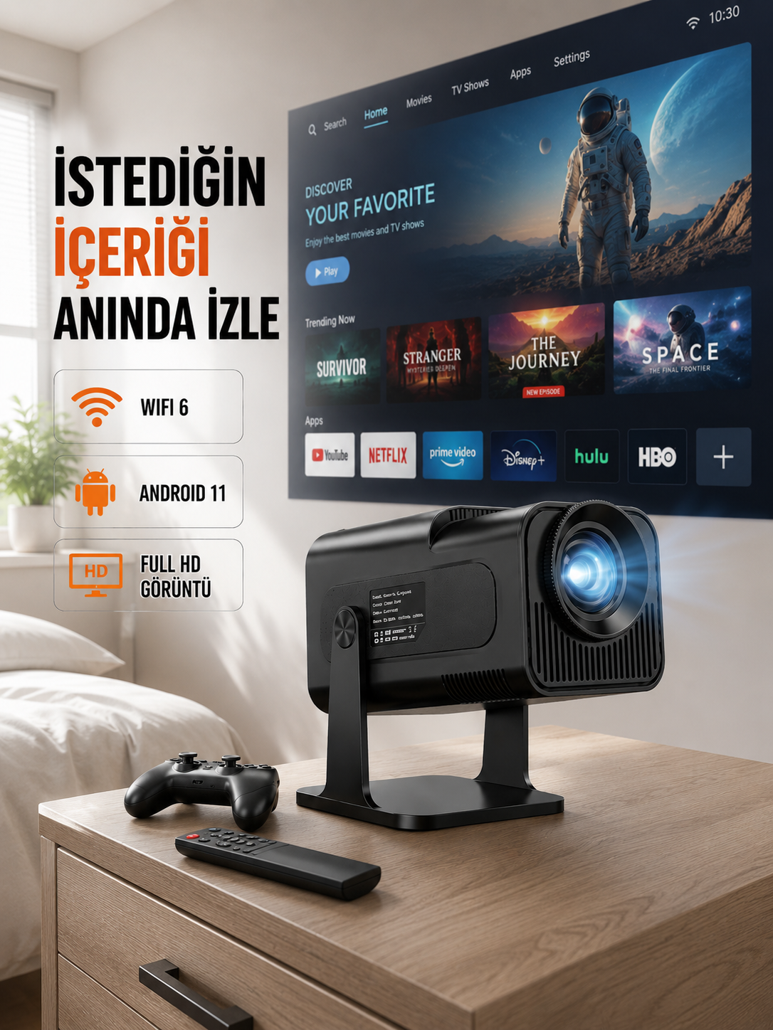 HCS350pro 1080P Full HD Taşınabilir Android Projektör Yeni Nesil - Lisinya