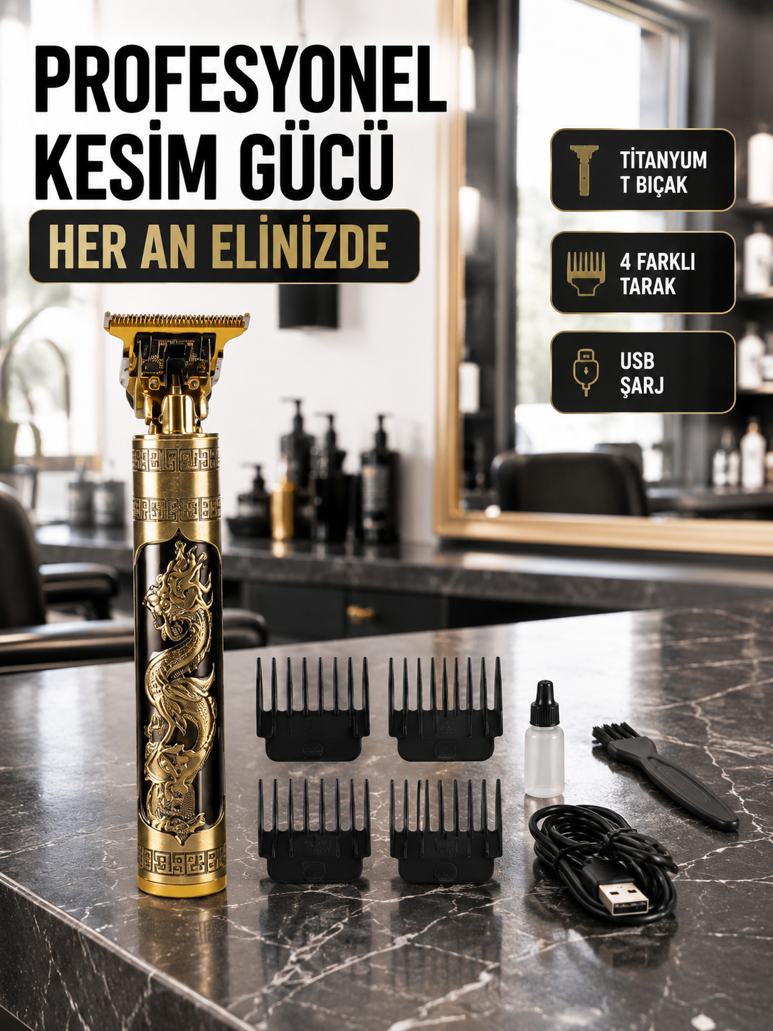 Şarjlı Titanyum Bıçaklı Saç Kesme Makinesi Yeni Nesil - Lisinya