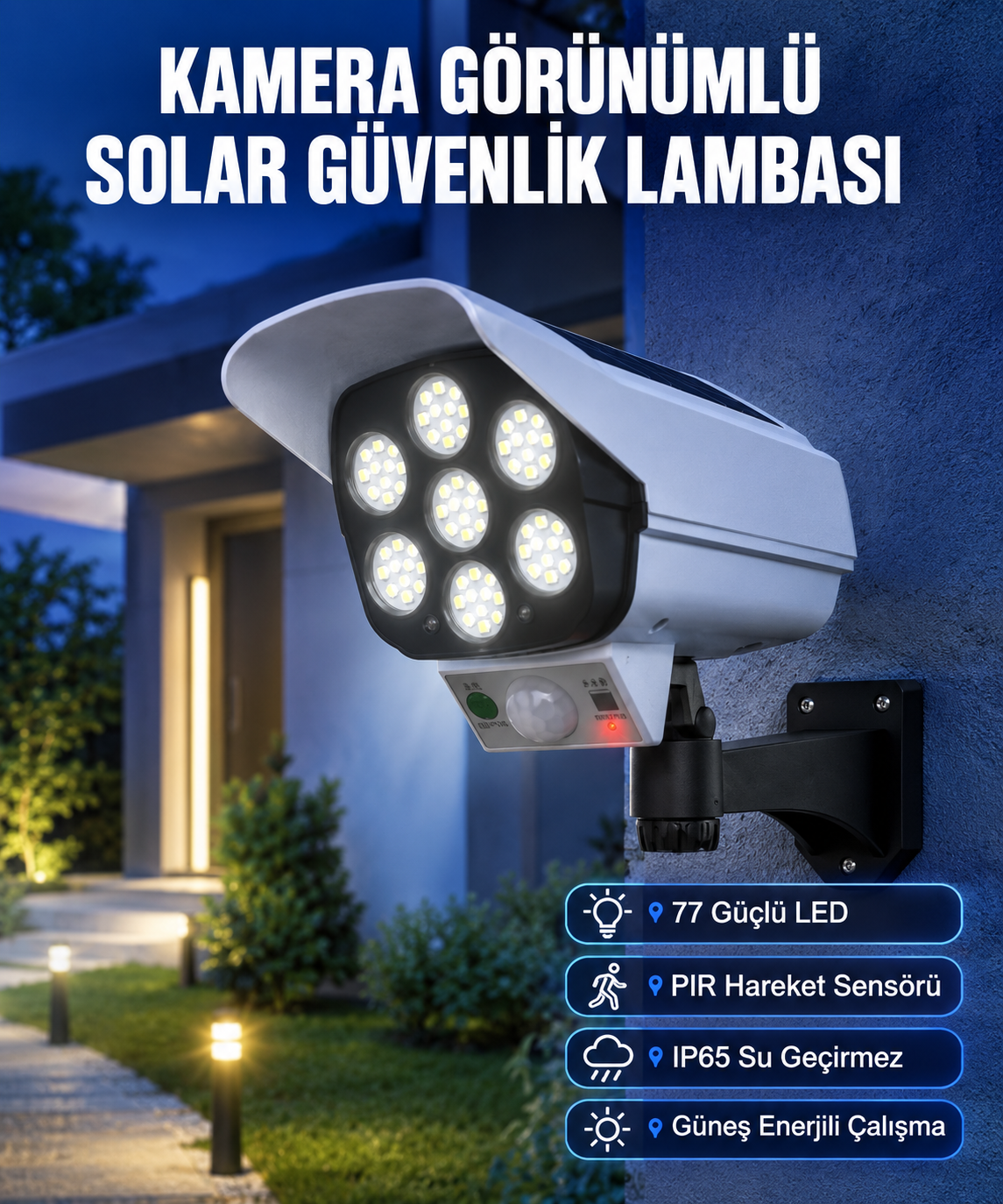 Kablosuz, Güneş Paneliyle Şarj Olan Dış Mekan Lambası – 8-10 Saat Aydınlatma Süresi - Lisinya Kablosuz, Güneş Paneliyle Şarj Olan Dış Mekan Lambası – 8-10 Saat Aydınlatma Süresi - Lisinya
