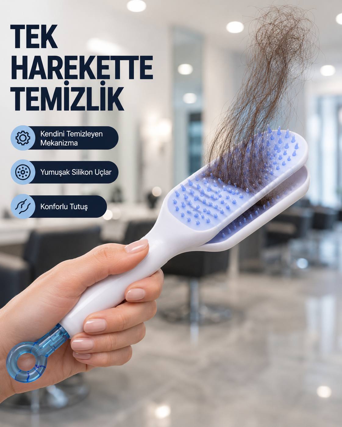 Kendi Kendini Temizleyen Saç Tarağı – Anti-Statik, Silikon Uçlu, ABS Malzeme, 22x4 cm - Lisinya Kendi Kendini Temizleyen Saç Tarağı – Anti-Statik, Silikon Uçlu, ABS Malzeme, 22x4 cm - Lisinya