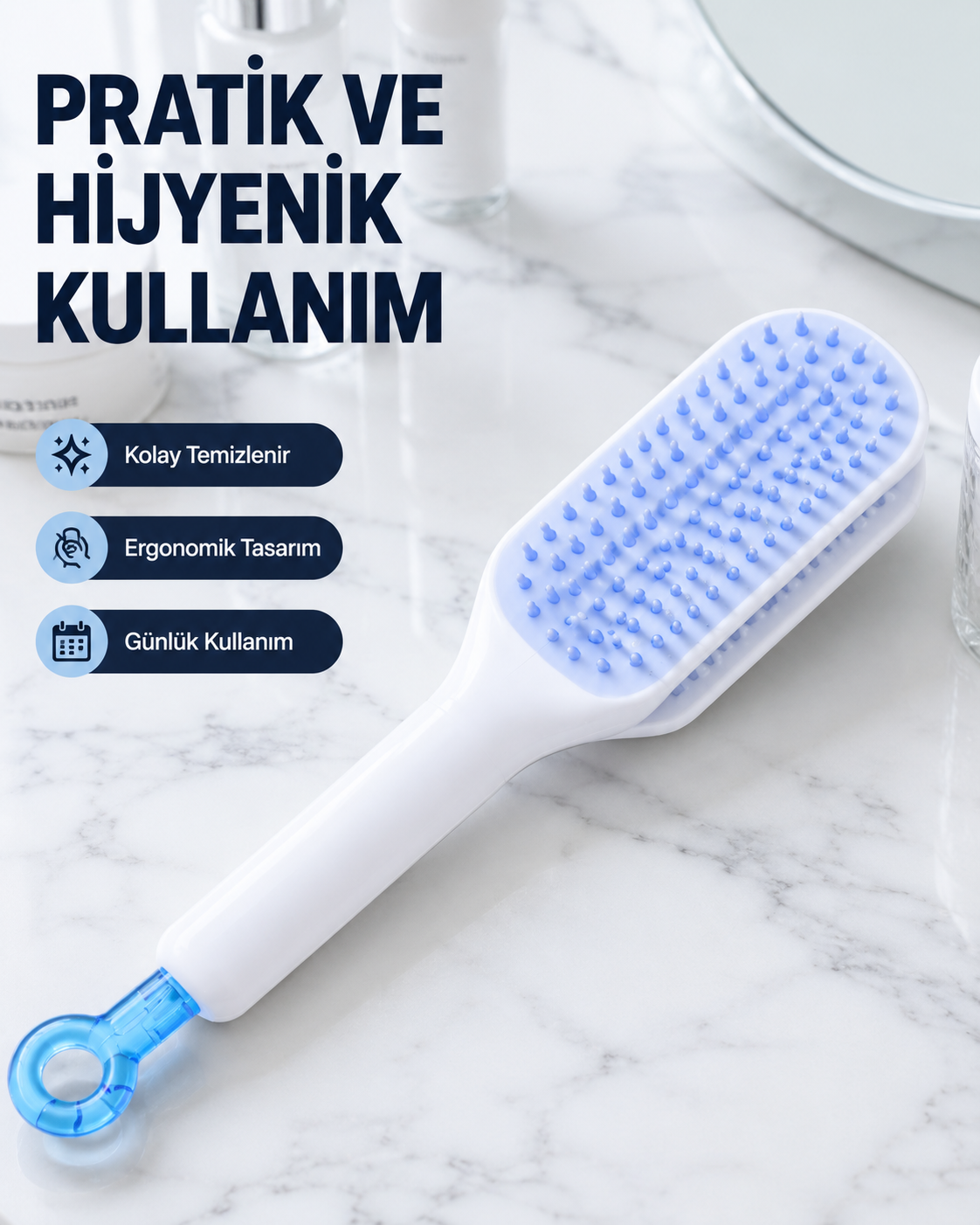 Otomatik Temizlemeli Saç Fırçası – Ergonomik Tasarım, Masaj Etkili, Elektriklenmeyi Önleyici - Lisinya