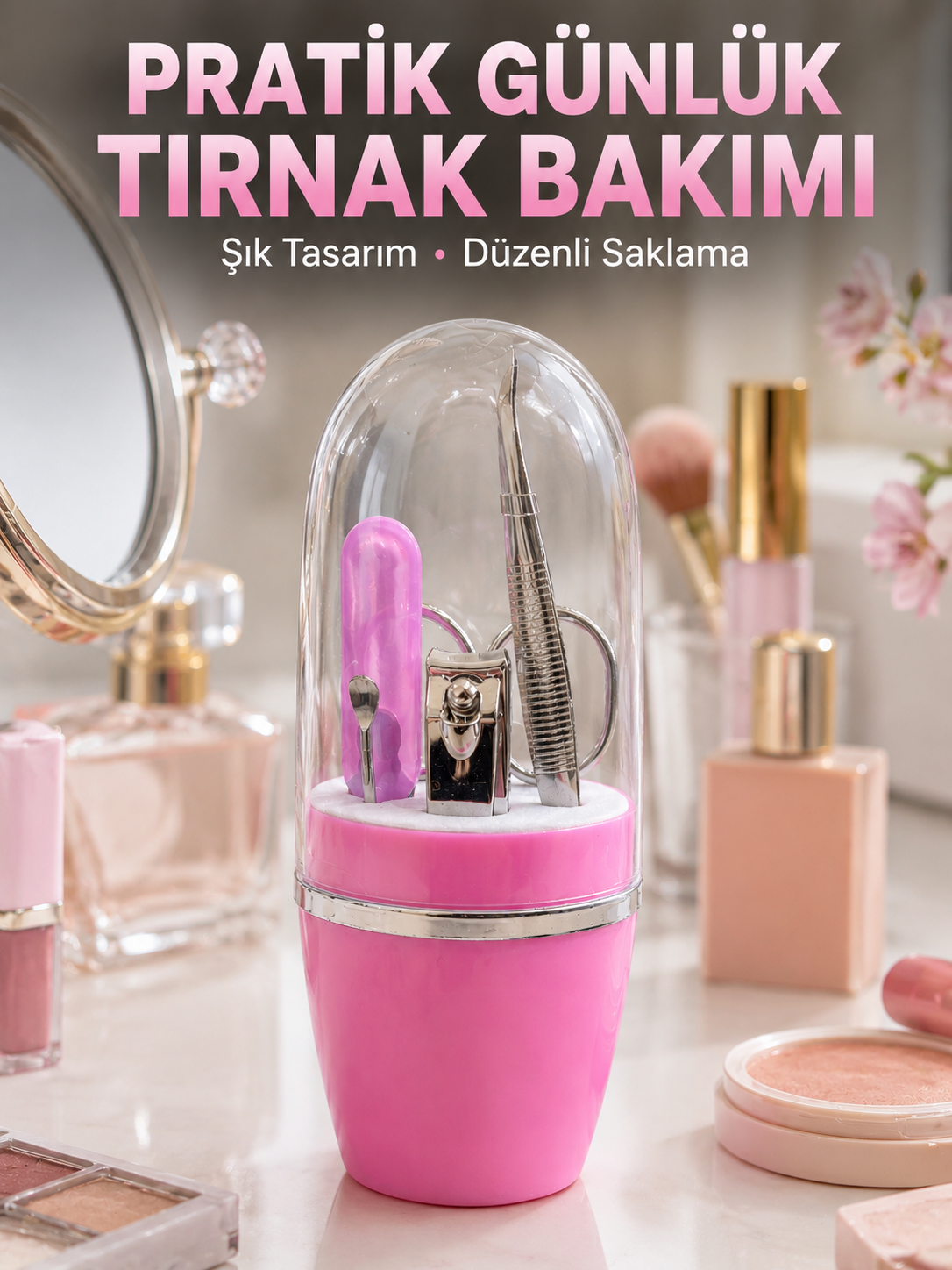 Taşınabilir Manikür Seti Pembe Tırnak Bakım ve Kişisel Bakım Kiti - Lisinya