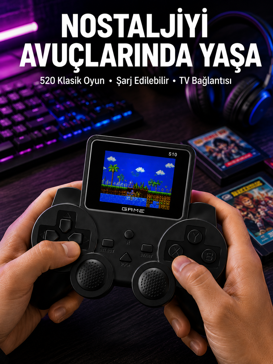 Şarjlı Retro Gamepad Oyun Konsolu 520 Oyunlu TV Çıkışlı El Konsolu - Lisinya