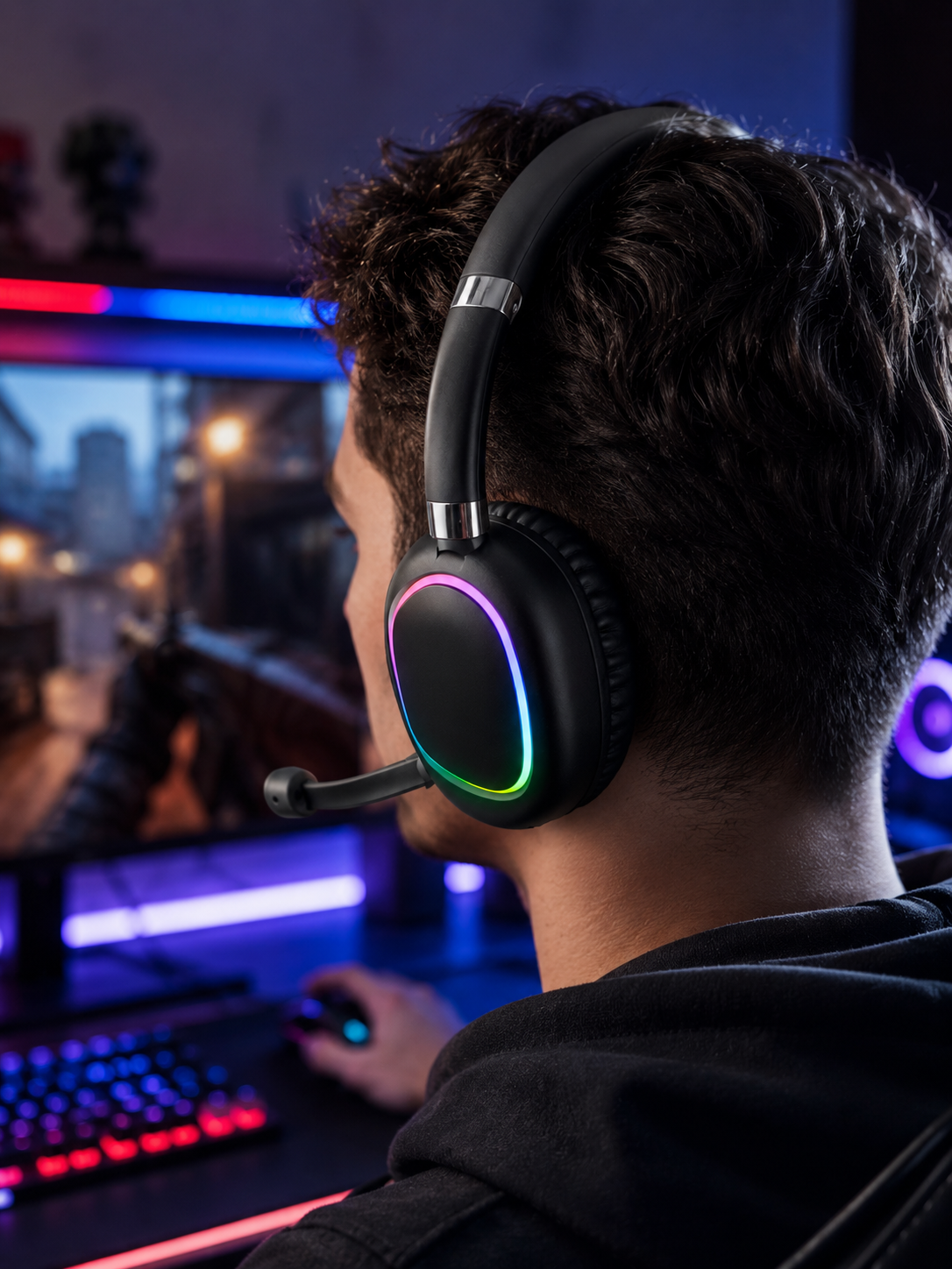 RGB Işıklı Bluetooth Mikrofonlu Kulaklık Uzun Süreli Kullanım Type-C Şarjlı - Lisinya RGB Işıklı Bluetooth Mikrofonlu Kulaklık Uzun Süreli Kullanım Type-C Şarjlı - Lisinya