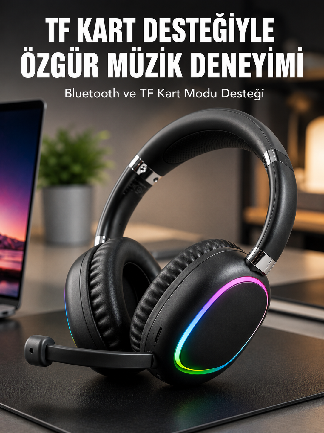 Mikrofonlu Bluetooth Kulak Üstü Kulaklık RGB Aydınlatmalı Type-C Şarjlı - Lisinya Mikrofonlu Bluetooth Kulak Üstü Kulaklık RGB Aydınlatmalı Type-C Şarjlı - Lisinya