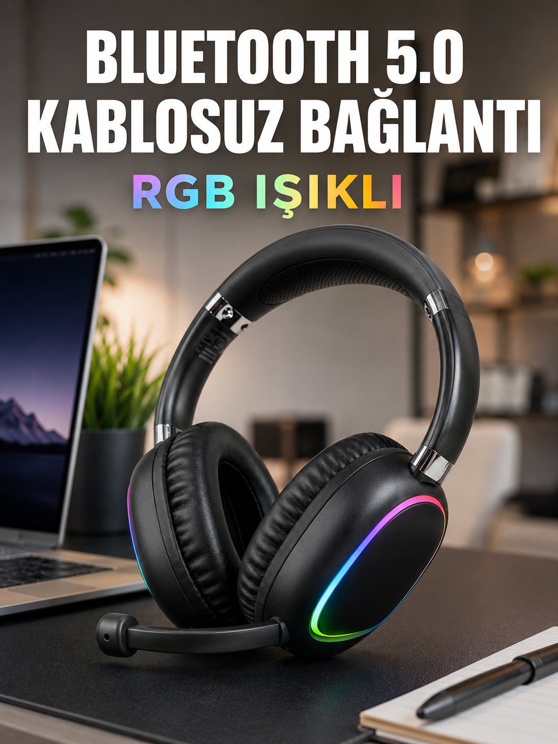Bluetooth 5.0 Kablosuz Kulak Üstü Kulaklık Mikrofonlu RGB Aydınlatmalı - Lisinya Bluetooth 5.0 Kablosuz Kulak Üstü Kulaklık Mikrofonlu RGB Aydınlatmalı - Lisinya