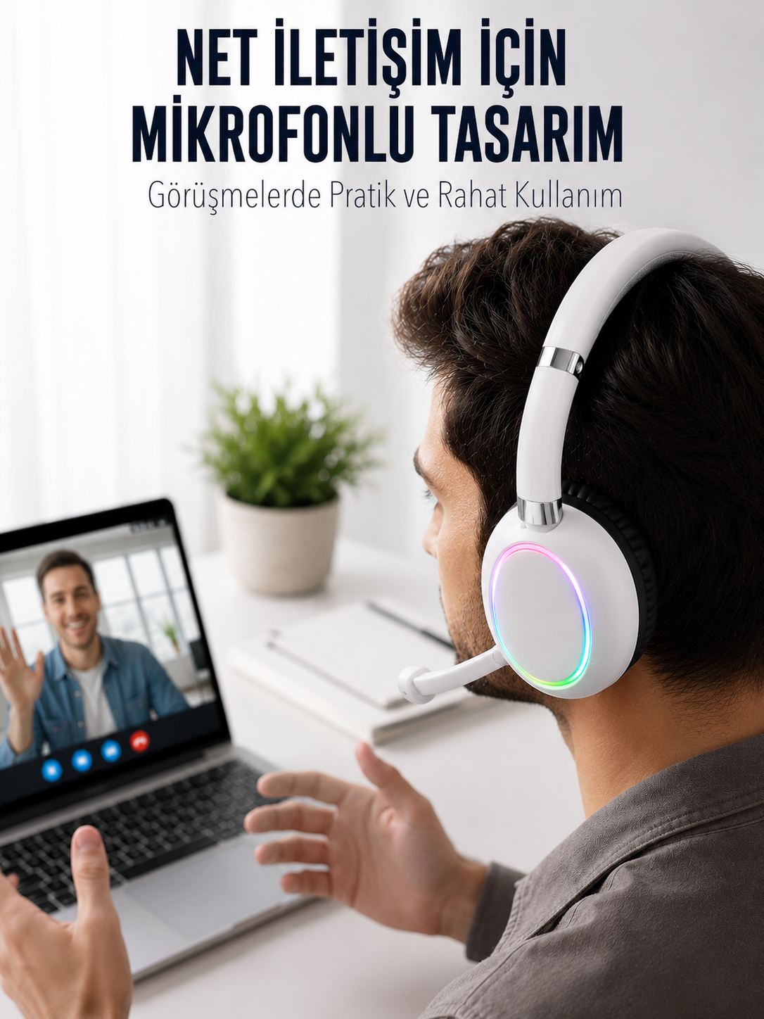 Bluetooth 5.0 Beyaz Kulak Üstü Kablosuz Kulaklık Mikrofonlu RGB Aydınlatmalı - Lisinya Bluetooth 5.0 Beyaz Kulak Üstü Kablosuz Kulaklık Mikrofonlu RGB Aydınlatmalı - Lisinya