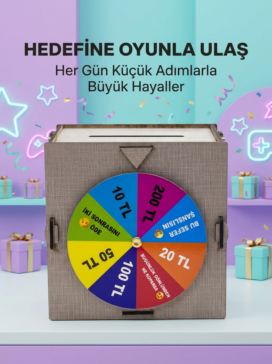 Şans Çarklı Hediyelik Tasarruf Kutusu Eğlenceli Para Biriktirme Oyun Dekoratif Ahşap Kumbara - Lisinya Şans Çarklı Hediyelik Tasarruf Kutusu Eğlenceli Para Biriktirme Oyun Dekoratif Ahşap Kumbara - Lisinya