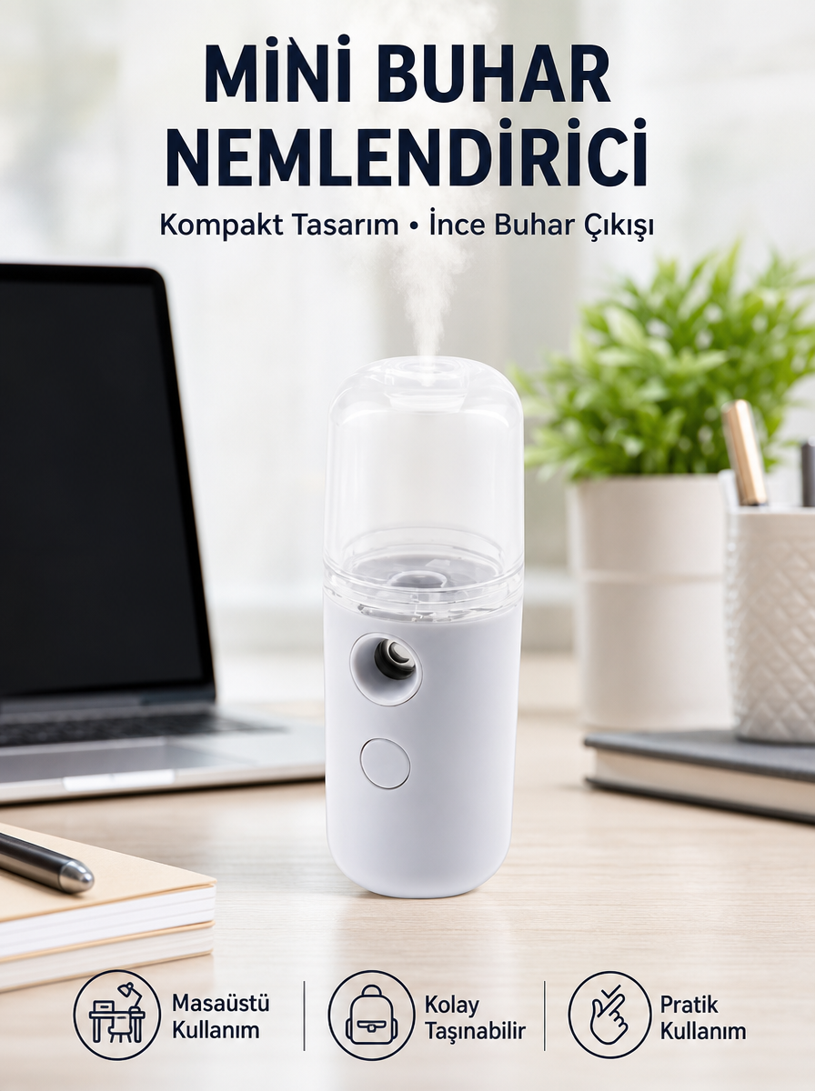 Mini Şarjlı Buhar Nemlendirici – Taşınabilir, Enerji Tasarruflu, Kablosuz Kullanım Yeni Nesil - Lisinya Mini Şarjlı Buhar Nemlendirici – Taşınabilir, Enerji Tasarruflu, Kablosuz Kullanım Yeni Nesil - Lisinya
