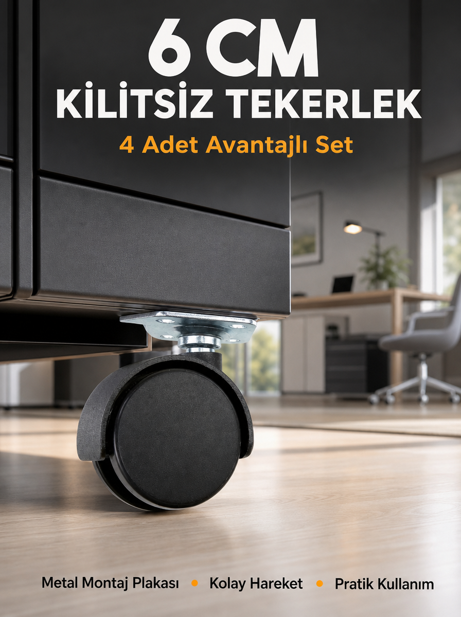 Masa ve Koltuk İçin Kilitsiz Tekerlek Seti 6 cm - Lisinya Masa ve Koltuk İçin Kilitsiz Tekerlek Seti 6 cm - Lisinya