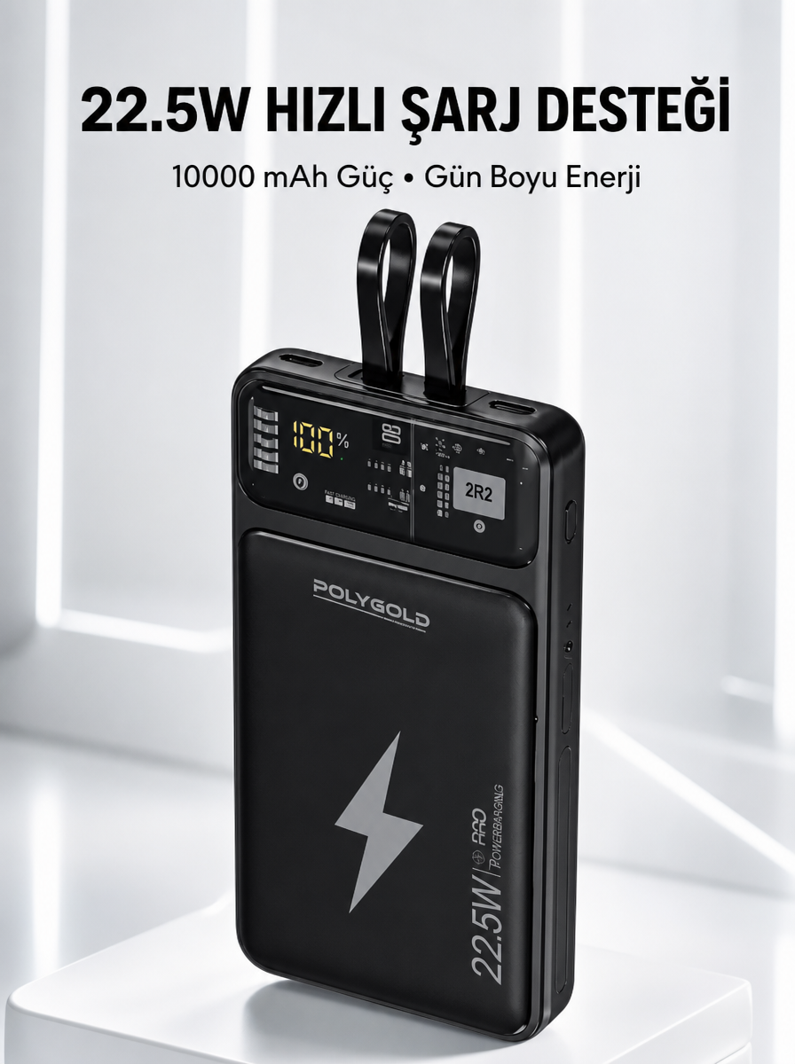 Powerbank Hızlı Şarj 10000 mAh Dahili Kablo Yeni Nesil - Lisinya