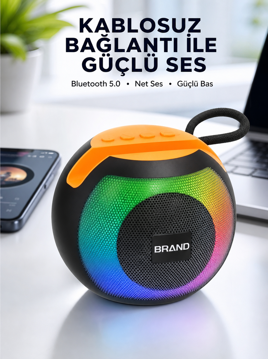 RGB Işıklı Taşınabilir Kablosuz Bluetooth Hoparlör Yeni Nesil - Lisinya