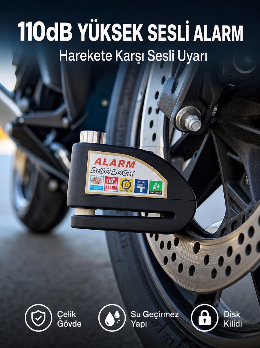 Yüksek Sesli 110dB Çelik Disk Kilidi Su Geçirmez Yeni Nesil - Lisinya Yüksek Sesli 110dB Çelik Disk Kilidi Su Geçirmez Yeni Nesil - Lisinya
