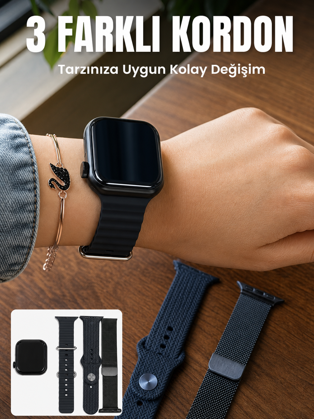 AMOLED Ekranlı Bluetooth Aramalı 3 Kordonlu Akıllı Saat - Lisinya AMOLED Ekranlı Bluetooth Aramalı 3 Kordonlu Akıllı Saat - Lisinya