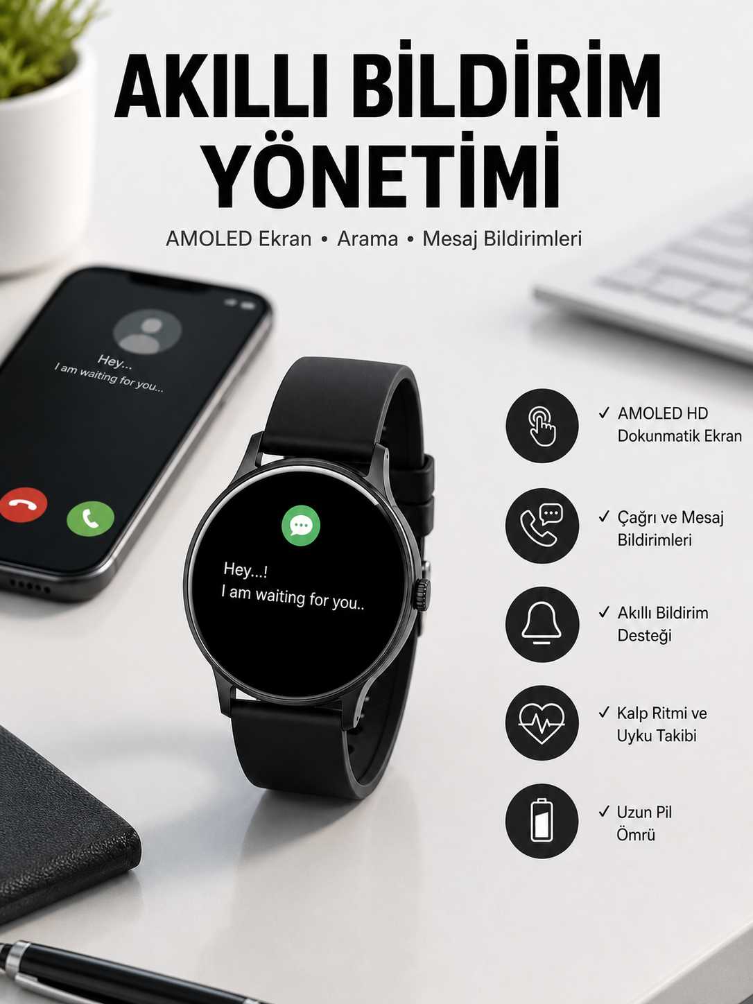 Akıllı Saat Çok Fonksiyonlu Sesli Görüşme NFC Uyumlu Amoled Ekran Yeni Nesil - Lisinya