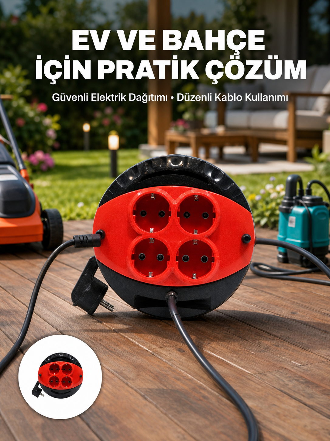 Ev ve Ofis İçin 3 Metre Kablolu 4 Priz Makarası - Lisinya Ev ve Ofis İçin 3 Metre Kablolu 4 Priz Makarası - Lisinya