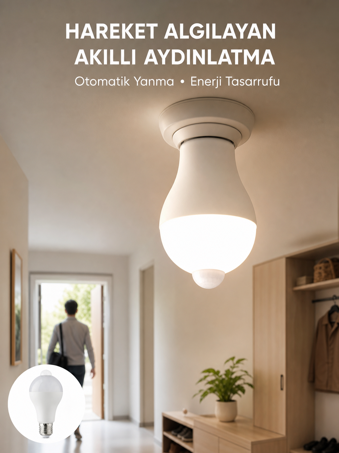 Sensörlü LED Lamba Otomatik Algılama Enerji Tasarruflu Aydınlatma - Lisinya