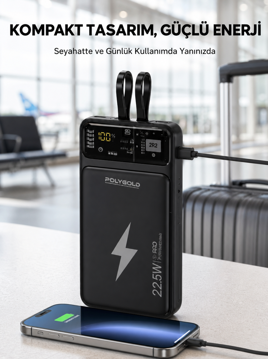 Powerbank Dahili Ekranlı 10000 mAh Çift Kablolu Yeni Nesil - Lisinya Powerbank Dahili Ekranlı 10000 mAh Çift Kablolu Yeni Nesil - Lisinya