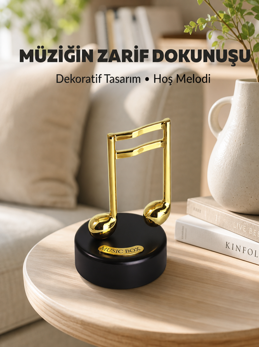 Altın Nota Figürlü Dönen Müzik Kutusu Dekoratif Music Box Yeni Nesil - Lisinya Altın Nota Figürlü Dönen Müzik Kutusu Dekoratif Music Box Yeni Nesil - Lisinya